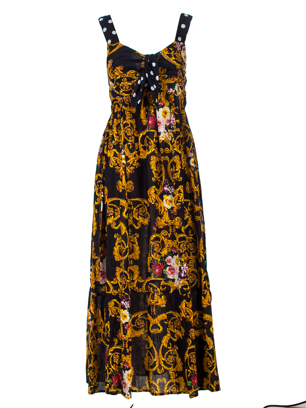 NO SLEEVES DRESS BOW DETAIL BAROQUE PRINT+EMB,5TG - BLACK